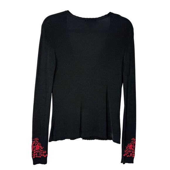 Cache Black Red Floral Embroidered Cardigan Women M Y2K Holidays Vintage - Picture 2 of 7
